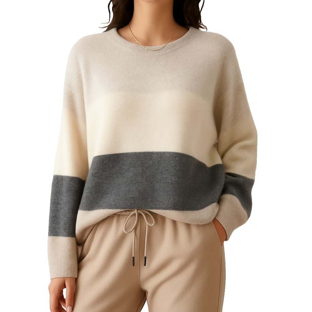 SMinfinity XS/S Beige Gray Colorblock Oversized 100% Cashmere Knit Sweater Top